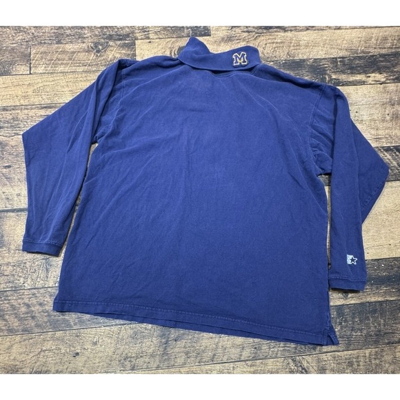 Michigan Wolverines STARTER‎ Turtleneck Shirt Vintage 100% Cotton Size: XL Blue - Picture 1 of 8
